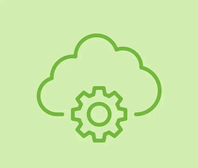 Cloud computing icon with a gear symbol.