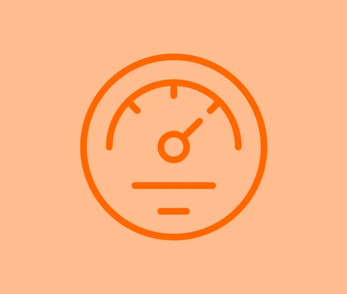 Orange speedometer icon on a peach background